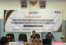 Caption foto: Ketua JMSI Provinsi Bengkulu saat menjadi materi sosialisasi fasilitasi dan pengelolaan barang dugaan pelanggaran (BDP) logistik pada pemilu tahun 2024 (Foto/dok: Soprian Ardianto)
