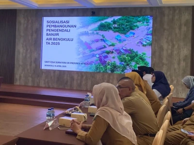 Caption foto: BWSS VII gelar sosialisasi pembangunan pengendali banjir Air Bengkulu tahun 2025, pada Senin 14 April 2025 (Foto/dok: Soprian Ardianto)