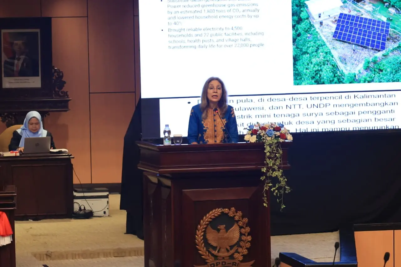 Caption foto: Gita Sabharwal perwakil PBB saat menyampaikan pidato di Sidang Paripuran DPD RI Ke-9 Masa Sidang IV Tahun Sidang 2025-2026 di Gedung Nusantara V, Kompleks Parlemen, Jakarta, Kamis 23 April 2026 (Foto/dok: DPD RI).
