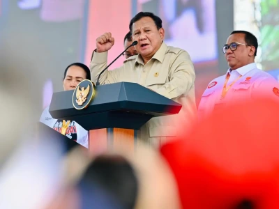 Caption foto: Presiden Prabowo hari di peringatan Hari Buruh Internasional (May Day) 2026 di Jakarta, Jumat, 01 Mei 2026 (Foto/dok: Info Negeri)