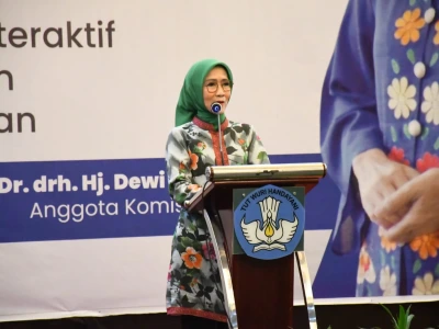 Caption foto: Dewi Coryati Anggota Komisi X DPR RI saat kata sambutan workshop Pendidikan Regional Kota Bengkulu, pada Senin, 25 Mei 2026 (Foto/dok: Soprian Ardianto)